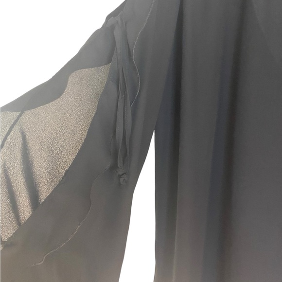 Casting Open Tie Long Sleeve V-Neck Black Dressy Blouse Size Small - Picture 2 of 5